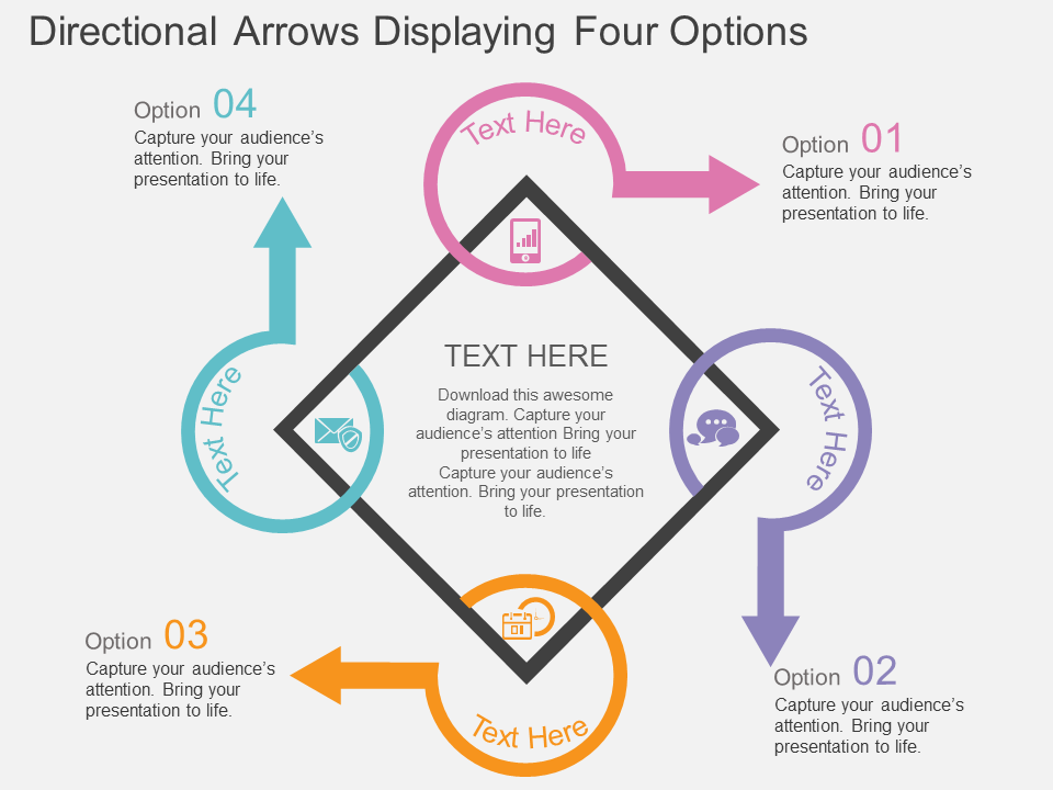 Directional Arrows Displaying Four Options PowerPoint Template