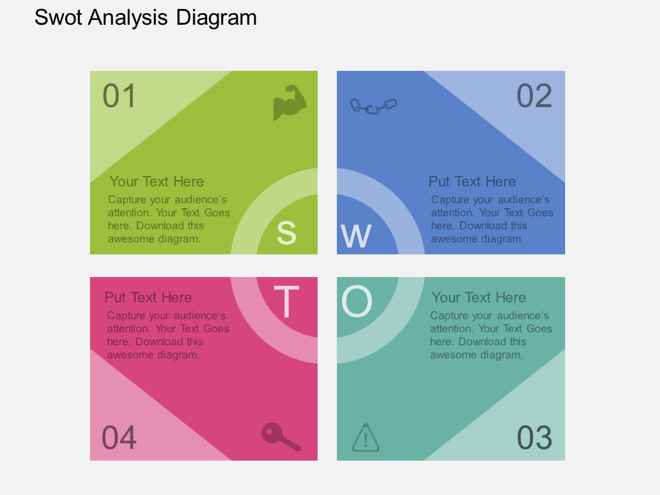 Four Staged SWOT Analysis Diagram PowerPoint Template
